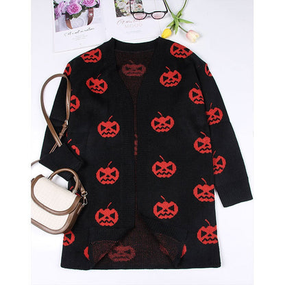 Halloween Pumpkin Long Knit Cardigan