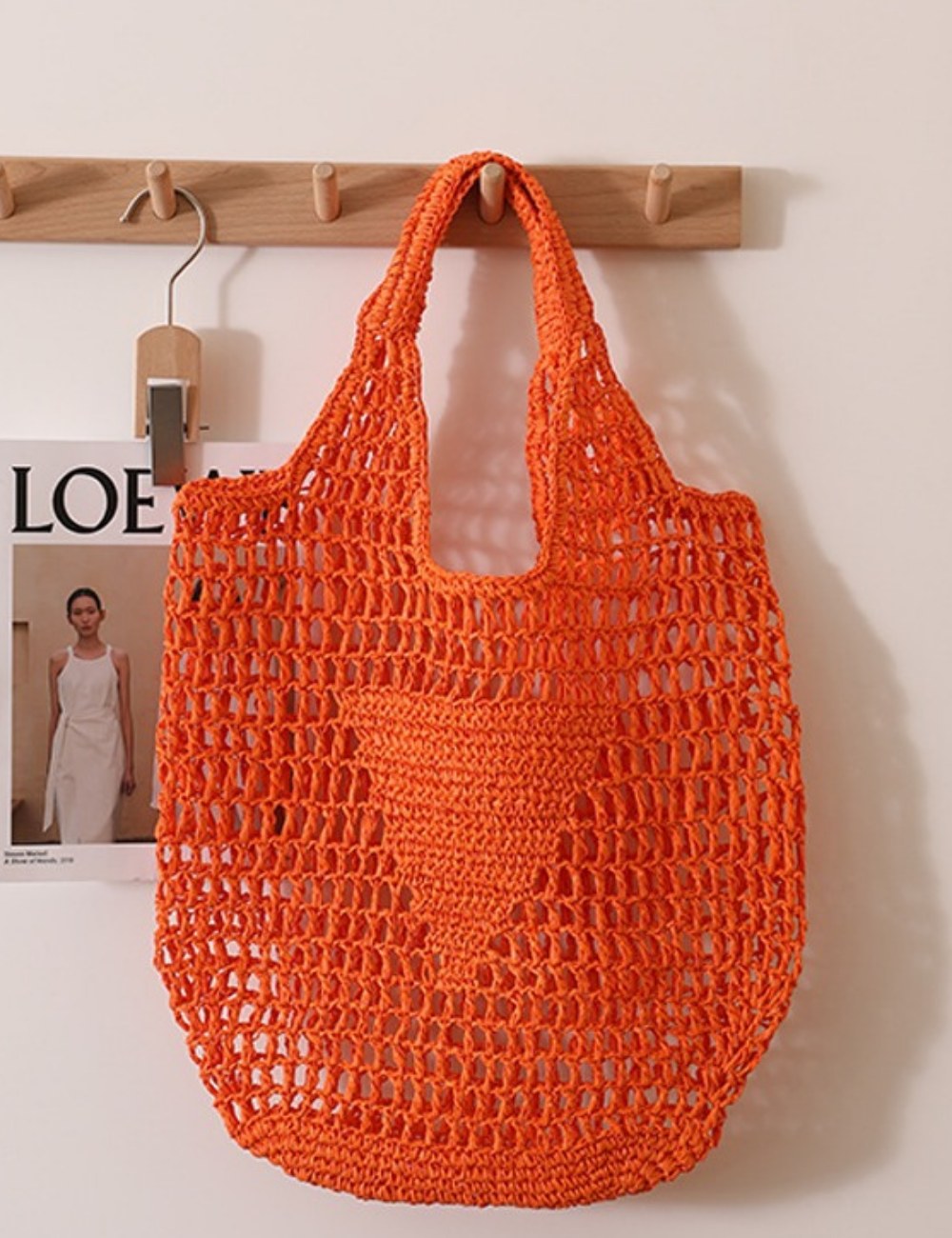Solid Color Hollow Out Woven Handbag