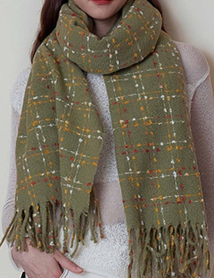 Plaid Colorful Dots Elegant Faux Cashmere Scarf