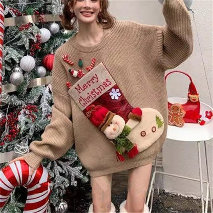 Christmas Red Knit Sweater Socks Snowman Doll