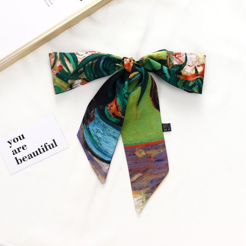 Vintage Elegant Oil Painting Long Silk Scarf