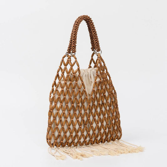 Tassel Wooden Handbag Bead Beach Bag