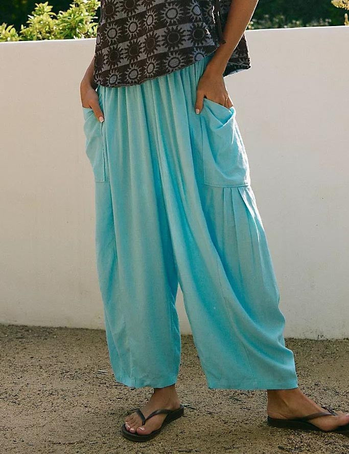 Solid Color String Elastic Waist Loose Pants