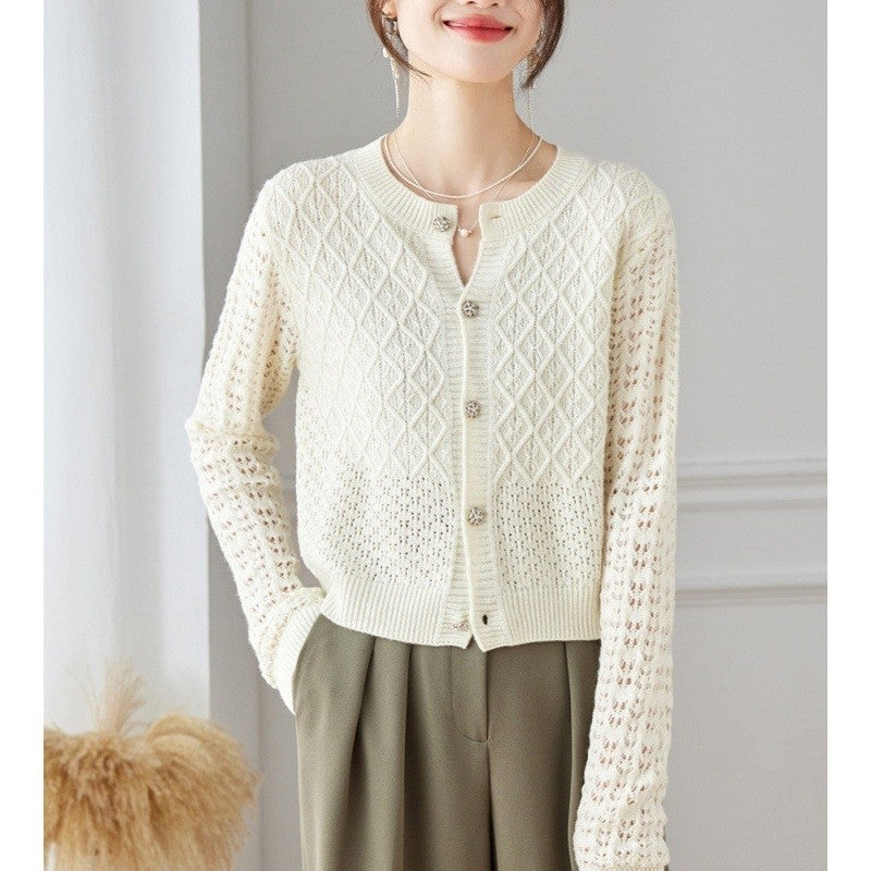 Elegant Hollow Knit Sweater Coat