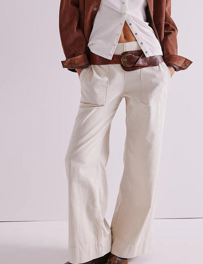 Casual Ruched Mid Waist Wide Leg Jeans