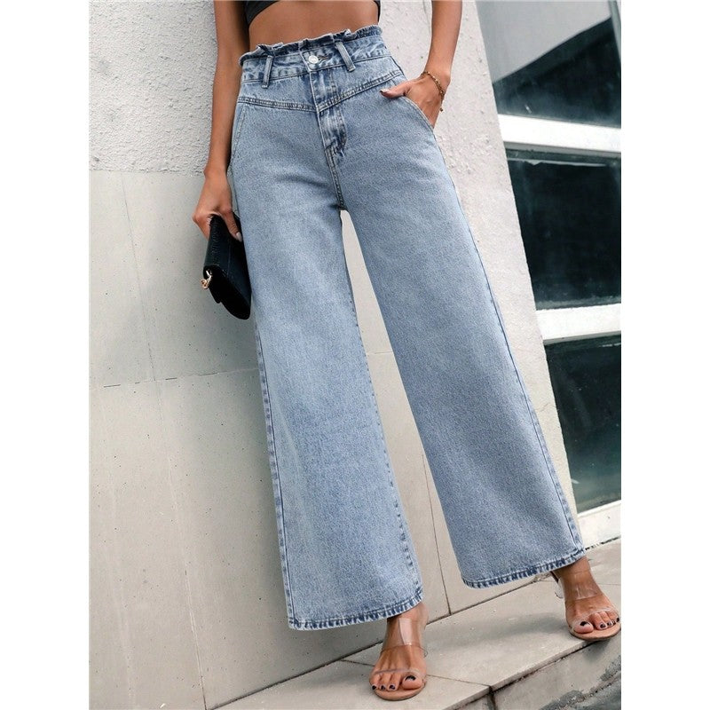Simple And Classic Commuter High-Waisted Straight-Leg Slimming Loose Jeans