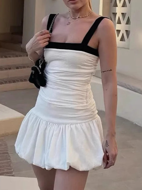 Solid Color Sleeveless Ruffled Hem Mini Dress