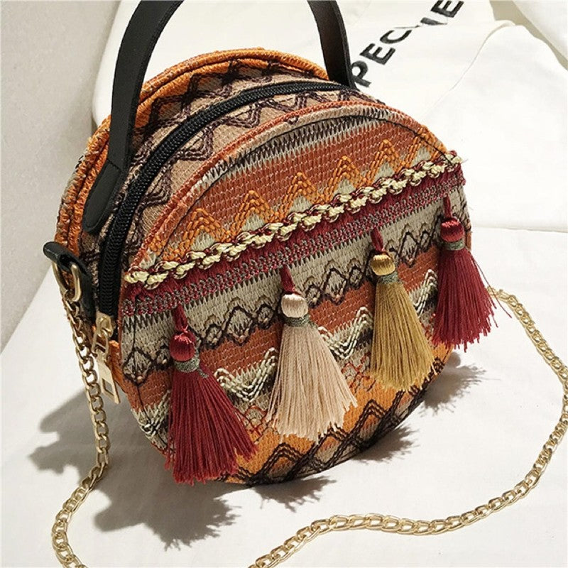 All-Match Zippered Casual Print Round Bag