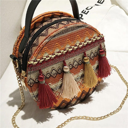 All-Match Zippered Casual Print Round Bag