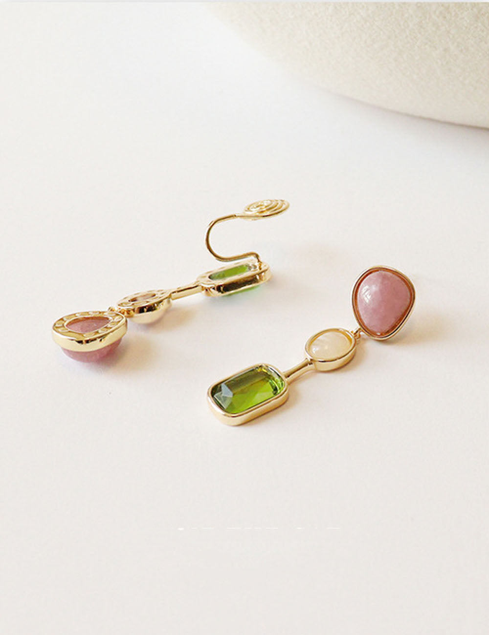 Gold Plated Square Stone Dangle Earrings