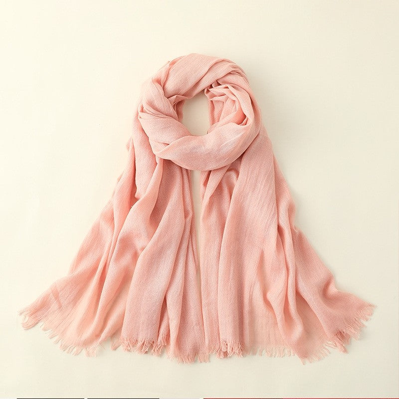Thin Solid Color Long Cotton And Linen Scarf