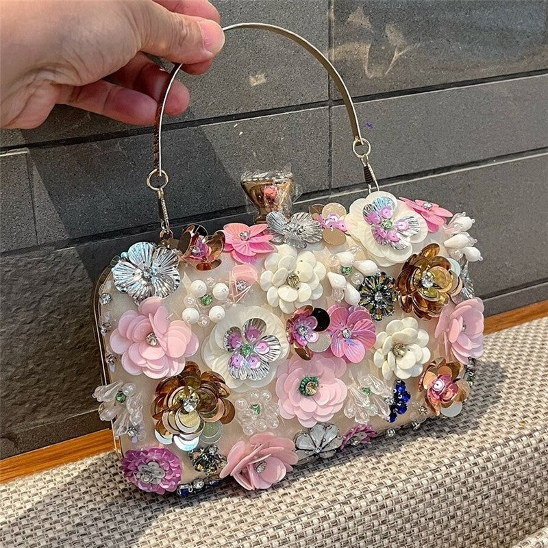 3D Flower Diamond Evening Clutch