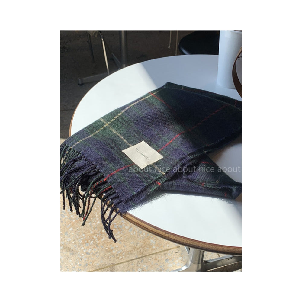 Stylish Plaid Tasseled Split-Joint Simple Scarf