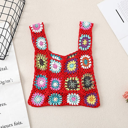 Crochet Knitted Flower Casual Handbag
