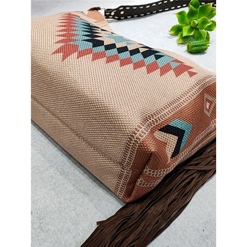 Ethnic Pattern Tassel Shoulder Bag
