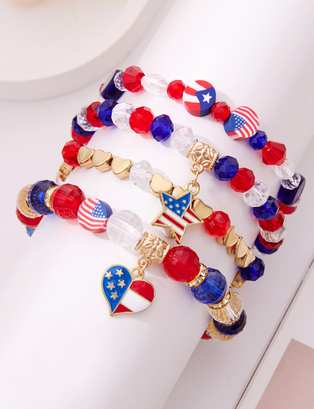 Multi-Layer Heart Pendant Crystal Beaded Bracelet