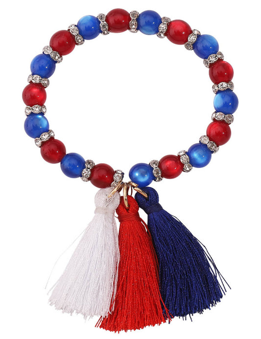 Independence Day Handmade Beaded Tassel Bracelet
