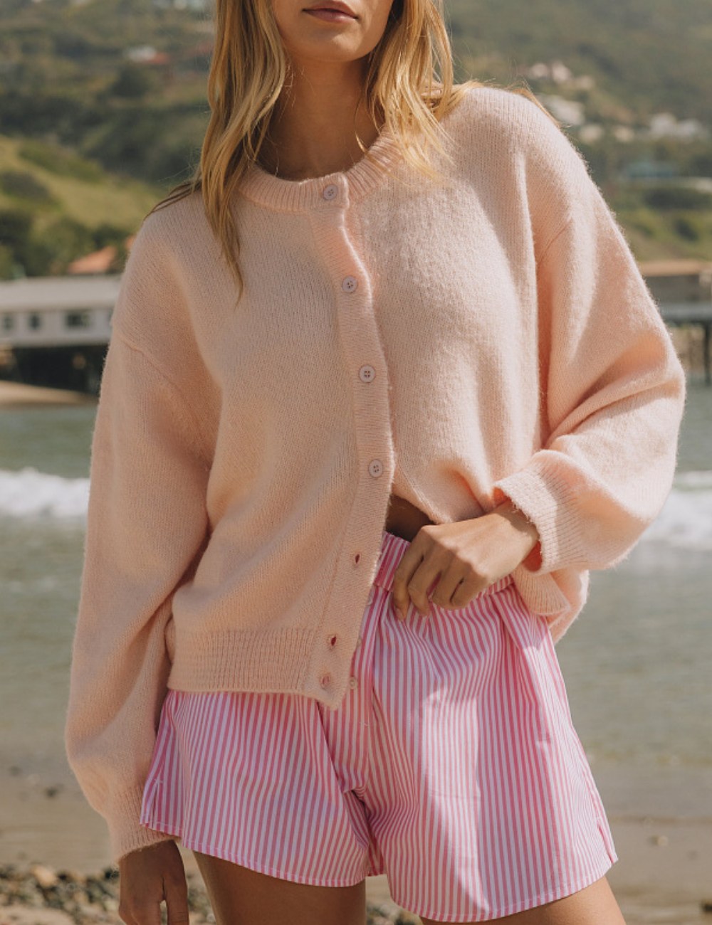 Solid Color Round Neck Loose Cardigan