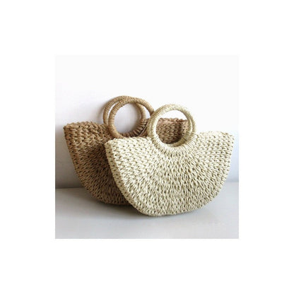 Casual Round Handle Straw Woven Handbag