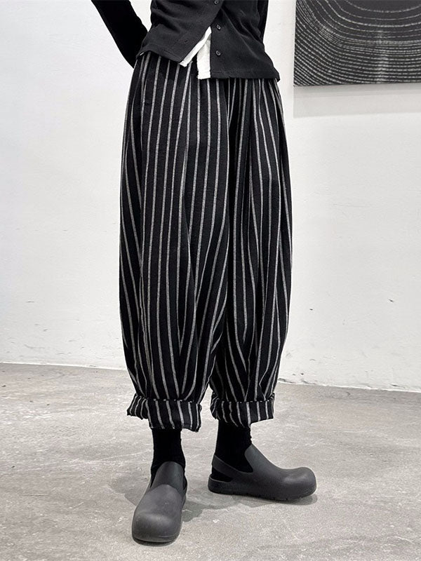 Harem Pants Loose High-Waisted Split-Joint Striped Patterns Pants Trousers