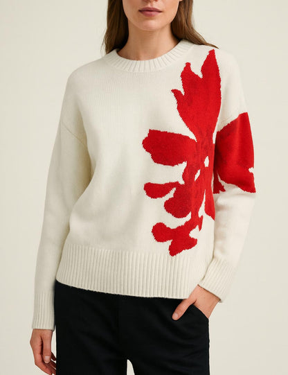 Trendy Color Block Jacquard Embroidered Knit Sweater