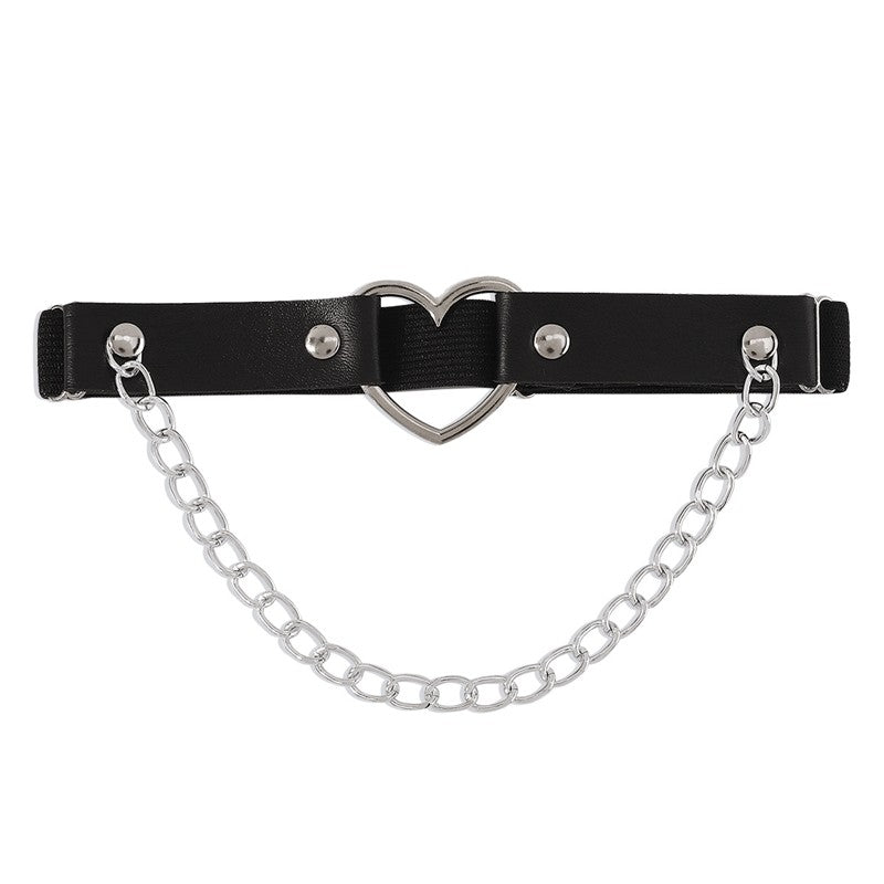 Leather Heart Rivet Chain Leg Strap
