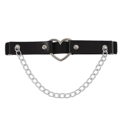 Leather Heart Rivet Chain Leg Strap