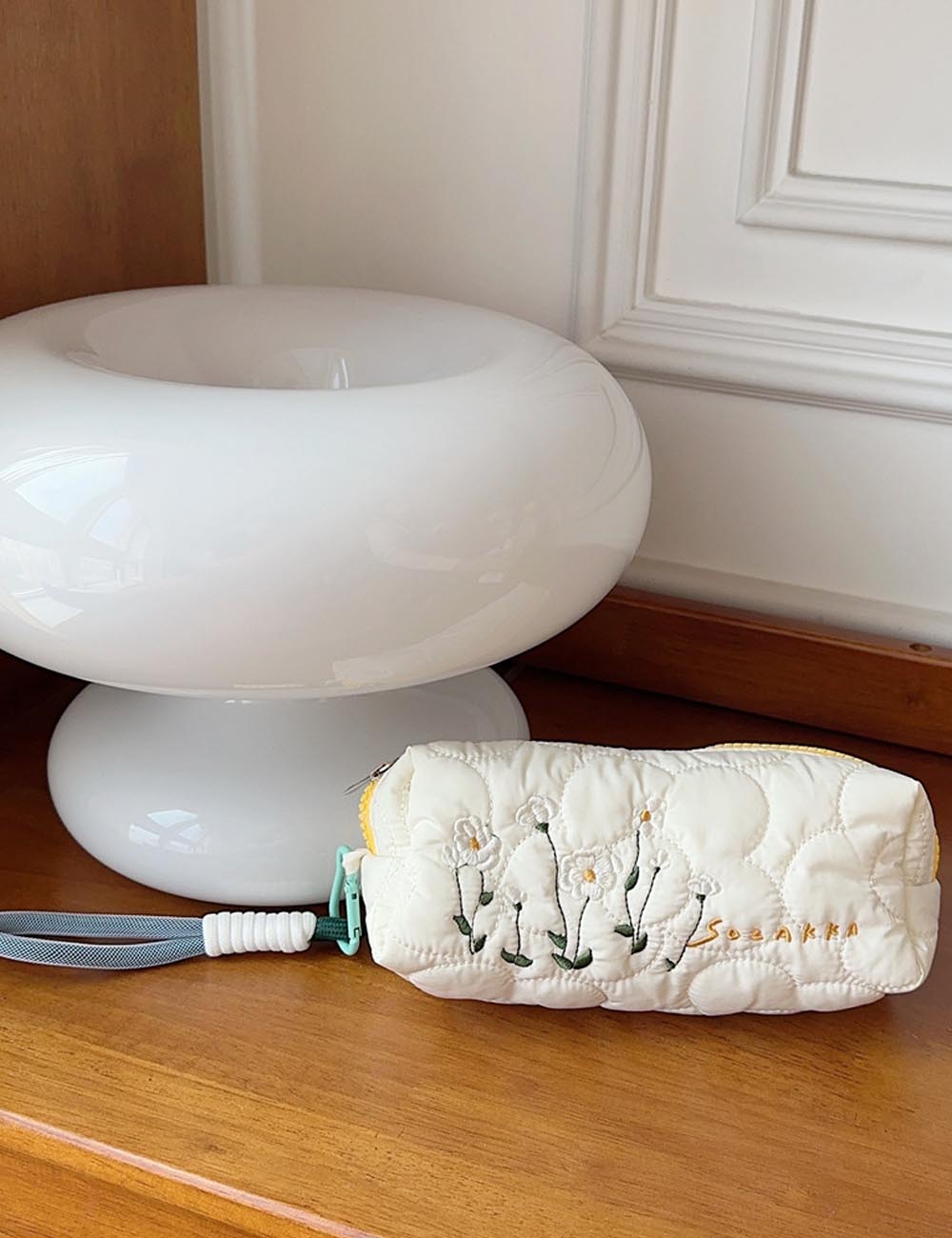 Cute Flower Embroidered Makeup Pencil Pouch