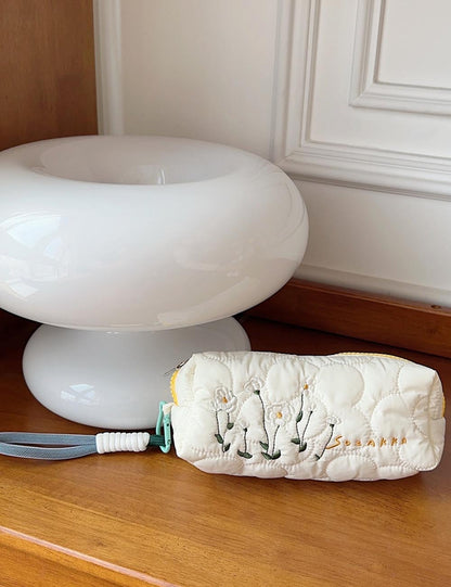 Cute Flower Embroidered Makeup Pencil Pouch