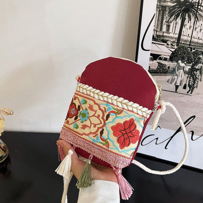 Casual Tasseled Print Zippered All-Match Lightweight Bag