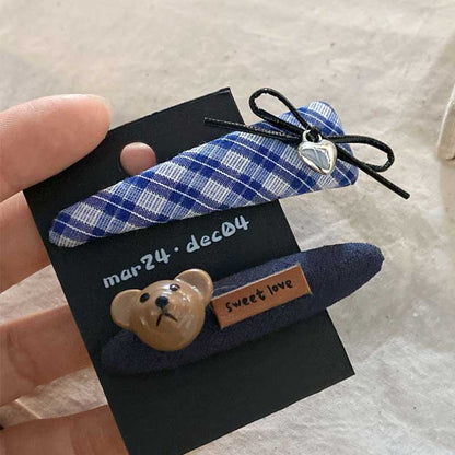 Sweet Bow Knot Bear Hair Clips Set