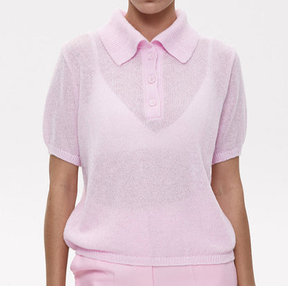 Simple Puff Sleeve Pullover Solid Knit Top