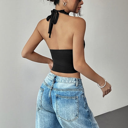 Lace Halter Neck Slim Fit Tank Top