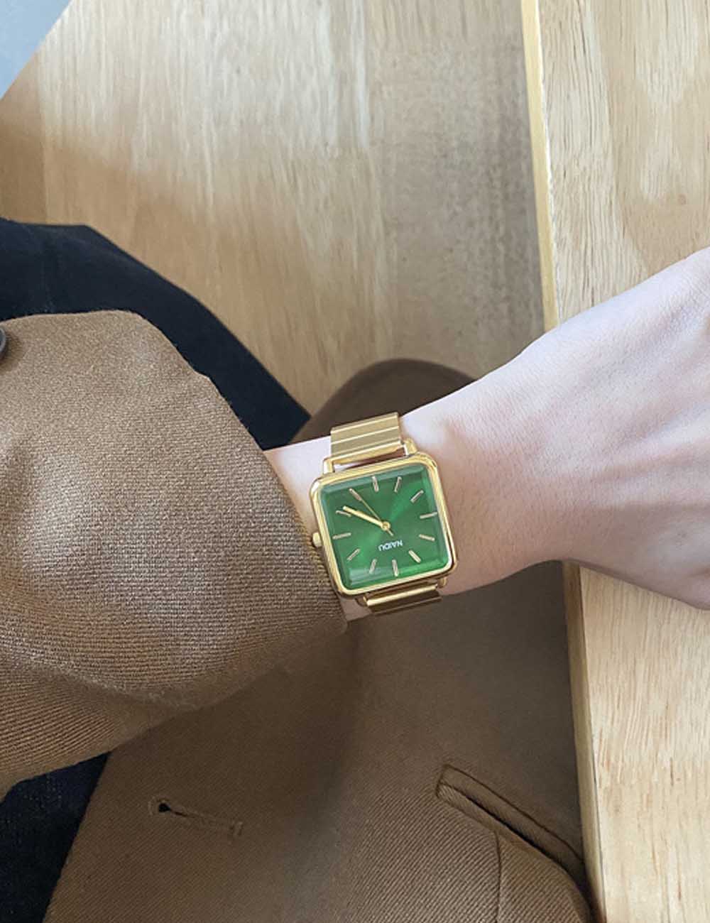 Square Dial Bamboo Link Bracelet Quartz Watch