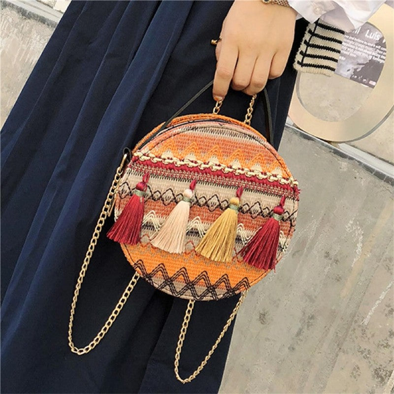 All-Match Zippered Casual Print Round Bag