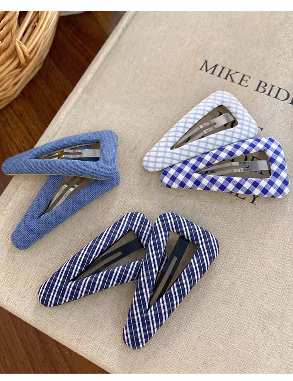 Sweet Denim Plaid Fabric Hair Clip