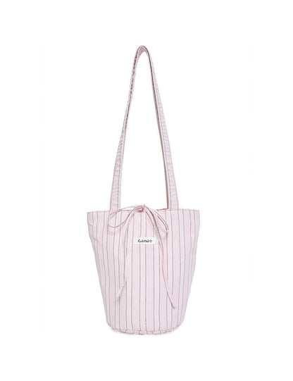 Color Block Striped Canvas Bucket Bag