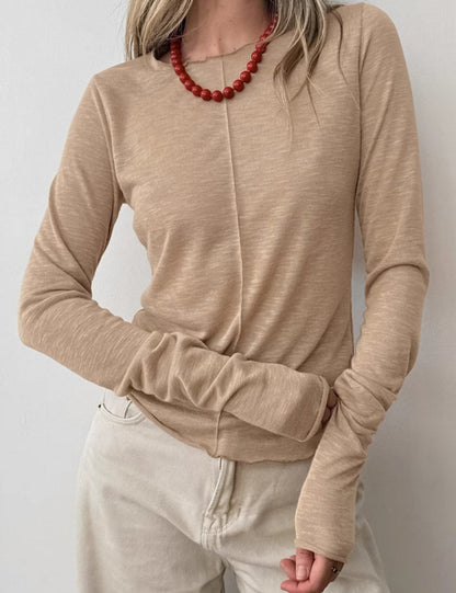 Solid Color Splicing Round Neck Simple Top