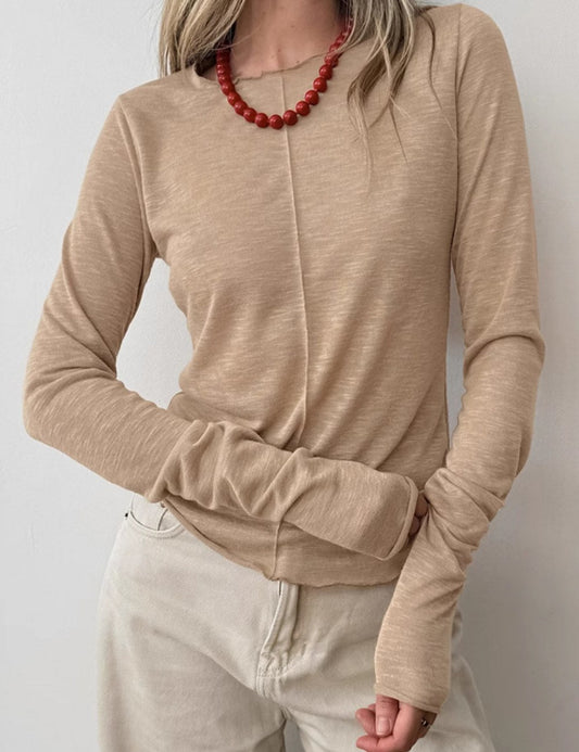 Solid Color Splicing Round Neck Simple Top