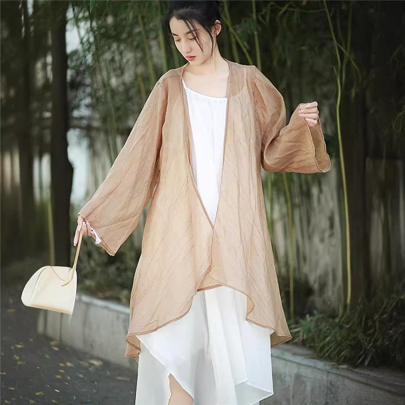 Solid Color Chiffon Long Sleeve Cardigan
