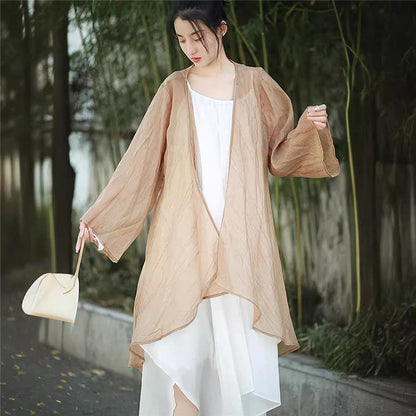 Solid Color Chiffon Long Sleeve Cardigan