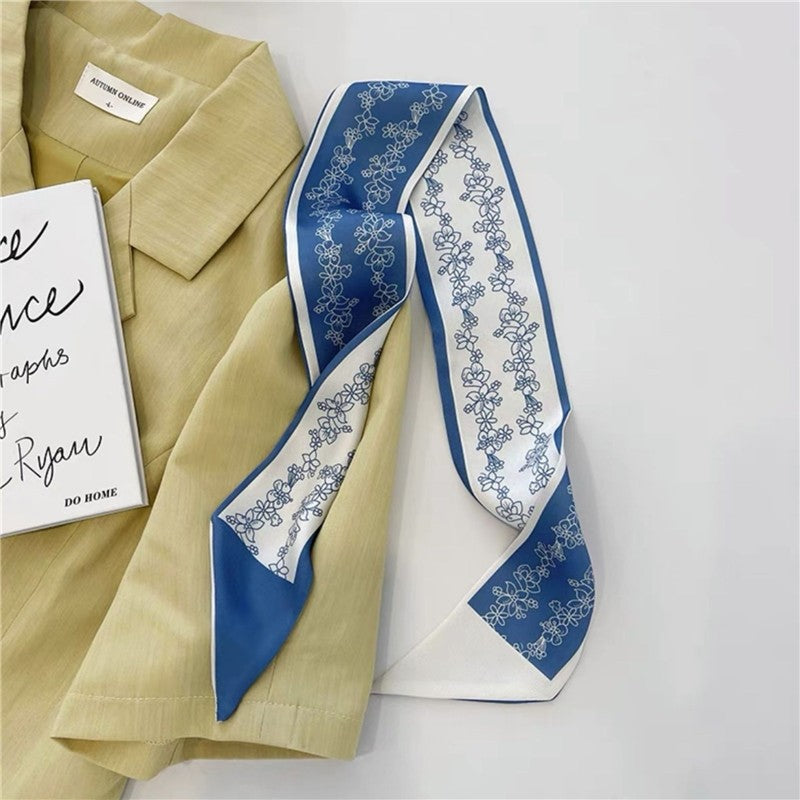 Vintage Printed Slim Hair Silky Scarf