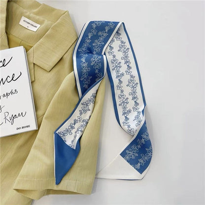 Vintage Printed Slim Hair Silky Scarf