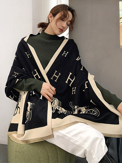 Printed Contrast Color Imitation Cashmere Shawl Scarf