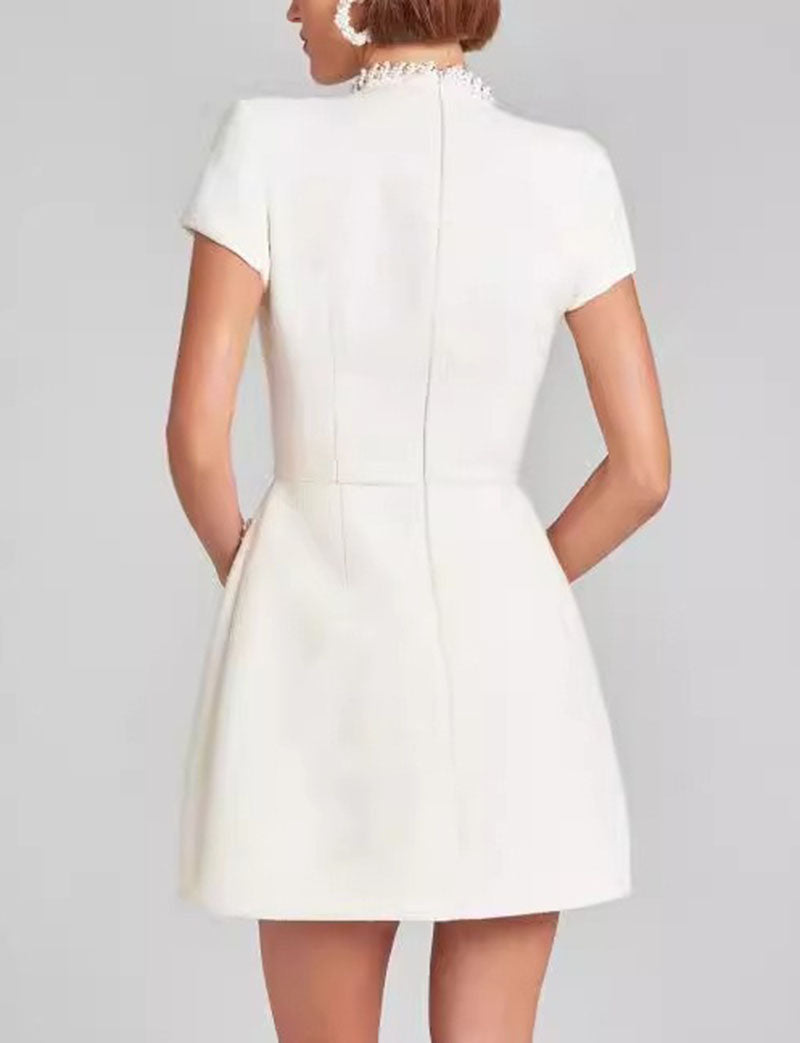 Pearl-Trimmed Slim Tweed Mini Dress