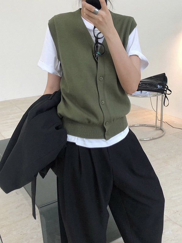 Leisure Solid Knitting Sweater Vest