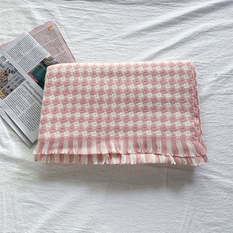 Thick Houndstooth Winter Tassel Shawl Scarf