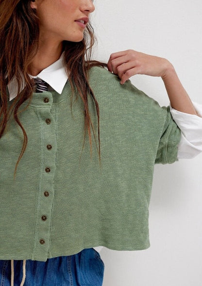 Loose Midi Sleeves Button Down Knit Tops