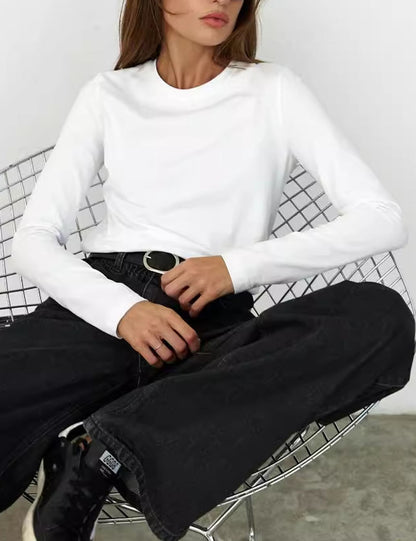 Casual Solid Color Round Neck Long Sleeve Top