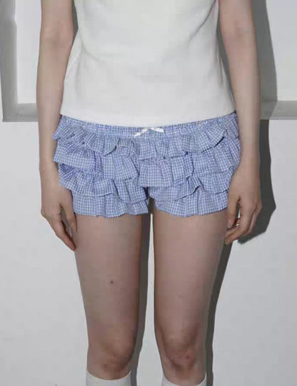 Sweet Multi-Layered Ruffle Plaid Shorts